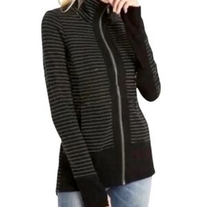Cabi women Black Striped Sprint Zip Up Jacket Size XS